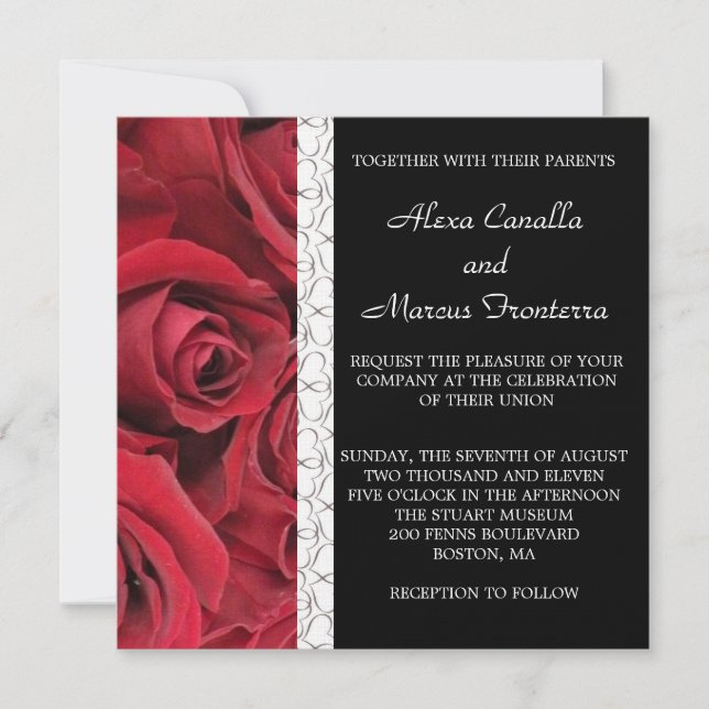 Convite do casamento da rosa vermelha com acentos (Frente)