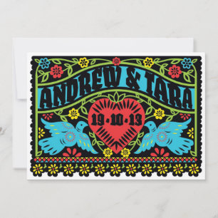 Convite do casamento de Papel Picado dos Lovebirds