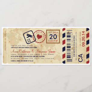 Convite do casamento do bilhete da passagem de