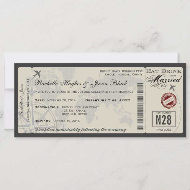 Convite do casamento do bilhete de avião (Frente)