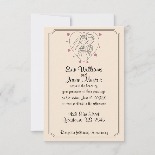 Convite do casamento do esboço do coração dos (Frente)