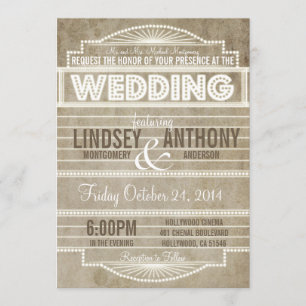 Convite do casamento do famoso do filme dos anos
