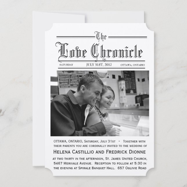Convite do casamento do jornal com bordas do (Frente)