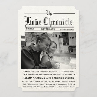 Convite do casamento do jornal com bordas do