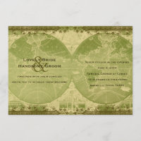 Convite do casamento do mapa do mundo do ouro