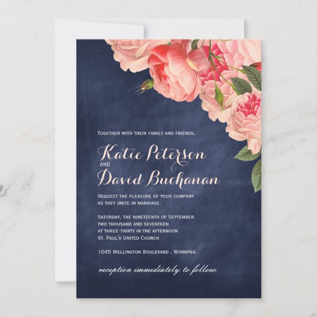 Convite do casamento do quadro do marinho (Frente)