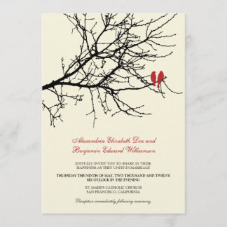Convite do casamento do ramo dos pássaros do amor