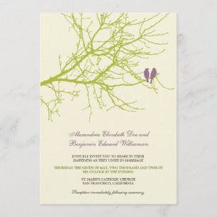 Convite do casamento do ramo dos pássaros do amor