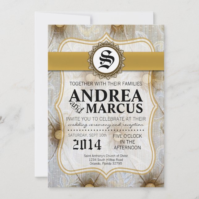 convite do casamento do tecido da dobra do Pin do (Frente)