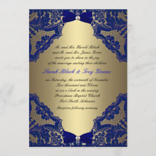 Convite do casamento dos azuis marinhos e do ouro
