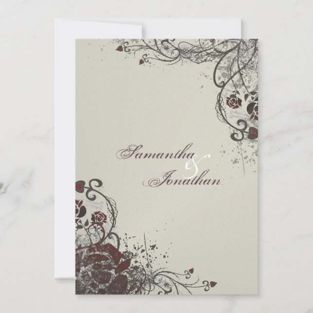 Convite do casamento - rosa vermelha quebrada (Frente)