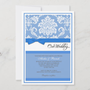 Convite do casamento tema damasco no azul