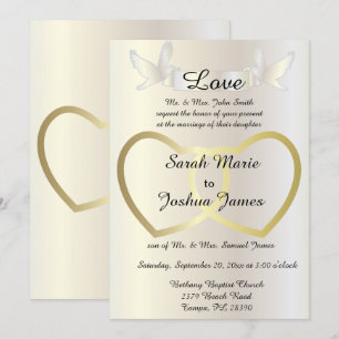 Convite do casamento - tema dourado dos corações