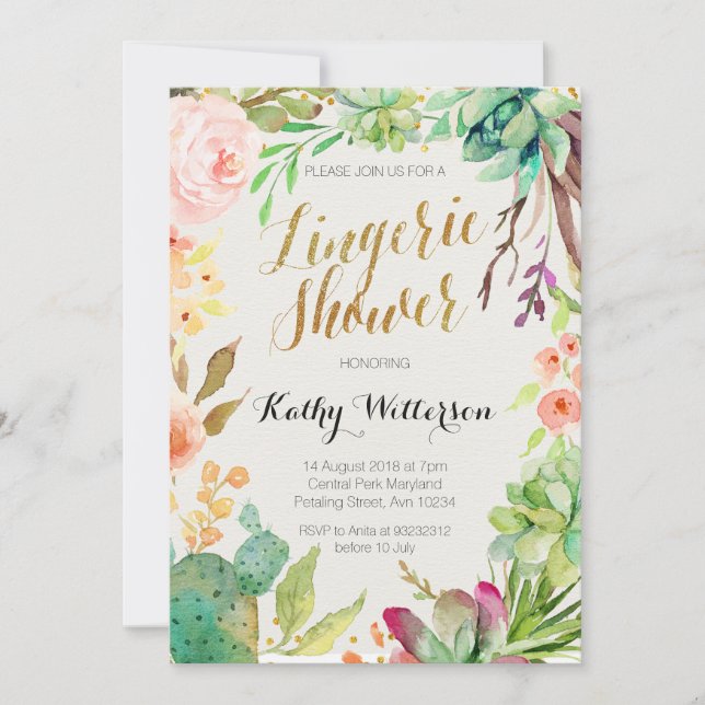 Convite do chá da lingerie do cacto do Succulent (Frente)