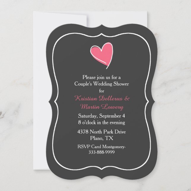 Convite do chá de casamento do casal cor-de-rosa (Frente)
