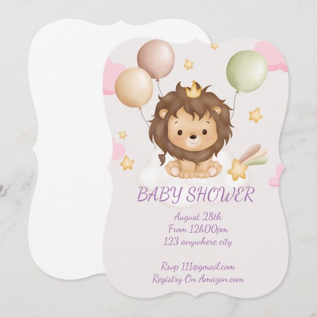CONVITE DO CHÁ DE FRALDAS BABY LION (Frente/Verso)