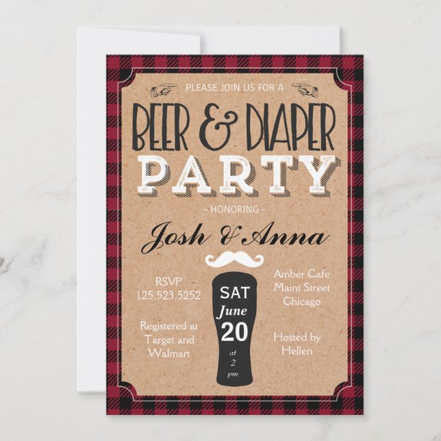 Convite do chá de fraldas da cerveja e da fralda (Frente)