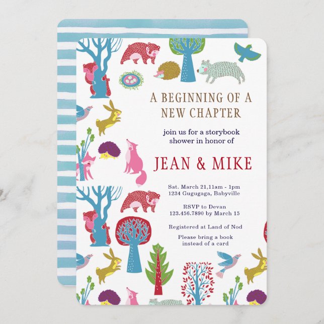 Convite do chá de fraldas da floresta do livro de (Frente/Verso)