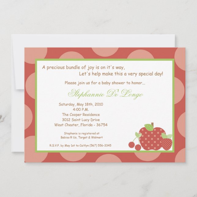 convite do chá de fraldas da fruta fresca das (Frente)