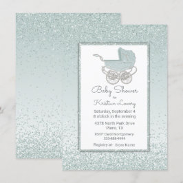 Convite do chá de fraldas do brilho do verde da