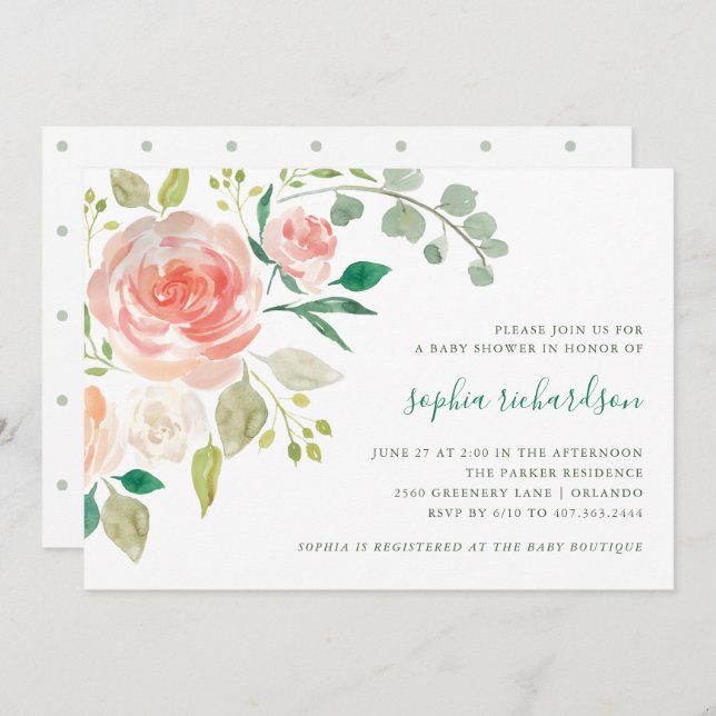 Convite do chá de fraldas do buquê | do pêssego (Frente/Verso)