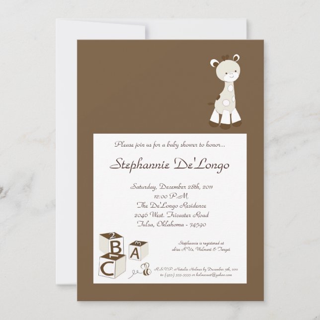 Convite do chá de fraldas do girafa do Doodle do (Frente)