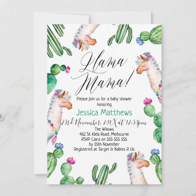 Convite do chá de fraldas do lama (Frente)