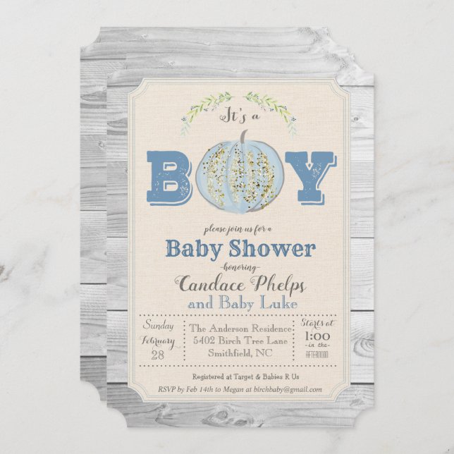 Convite do chá de fraldas do menino da abóbora de (Frente/Verso)