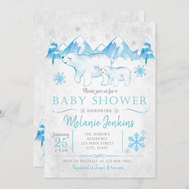 Convite do chá de fraldas do menino da neve do (Frente/Verso)