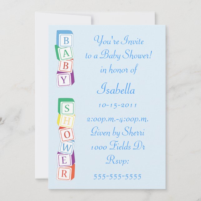 Convite do chá de fraldas do menino do bloco do (Frente)