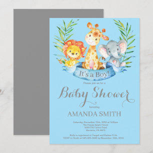 Convite do chá de fraldas do menino dos animais d