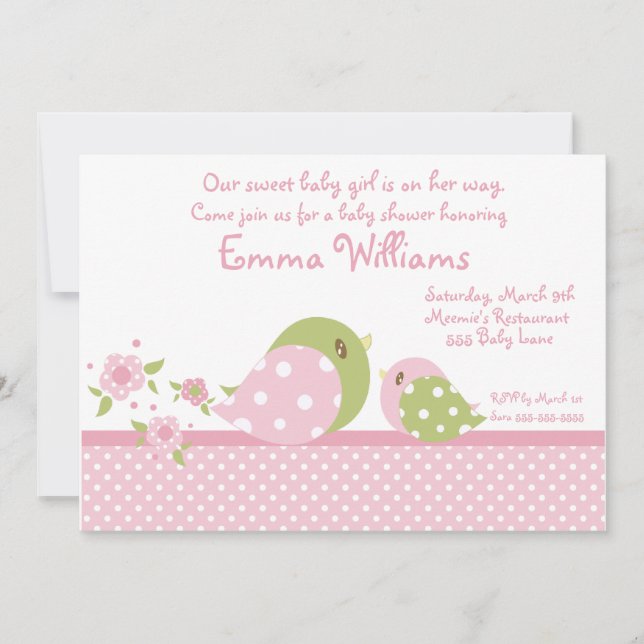 Convite do chá de fraldas do passarinho de Babiez (Frente)