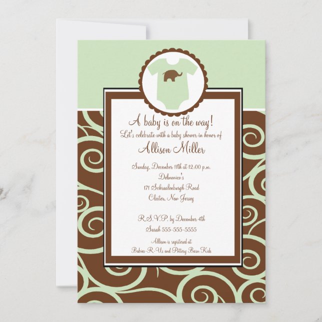 Convite do chá de fraldas do redemoinho do bebé ou (Frente)