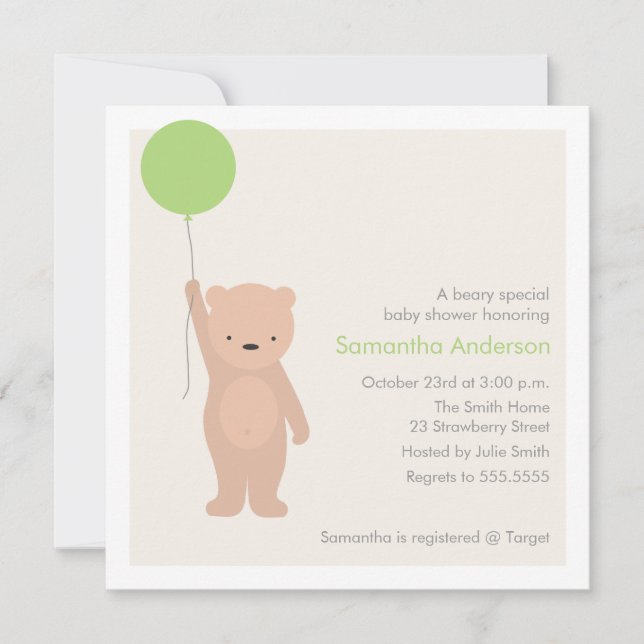 Convite do chá de fraldas do urso de ursinho - (Frente)