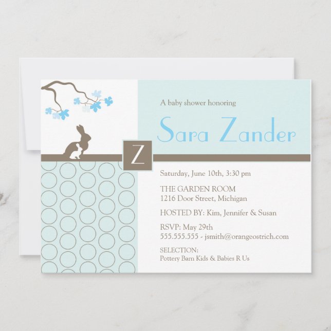 Convite do chá do bebé - coelho da mãe e do bebê (Frente)