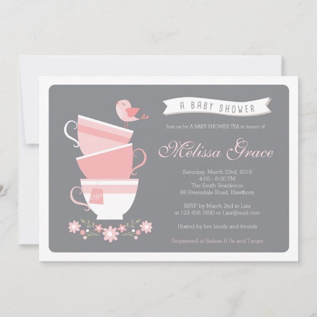 convite do chá do chá de fraldas/chá de fraldas (Frente)
