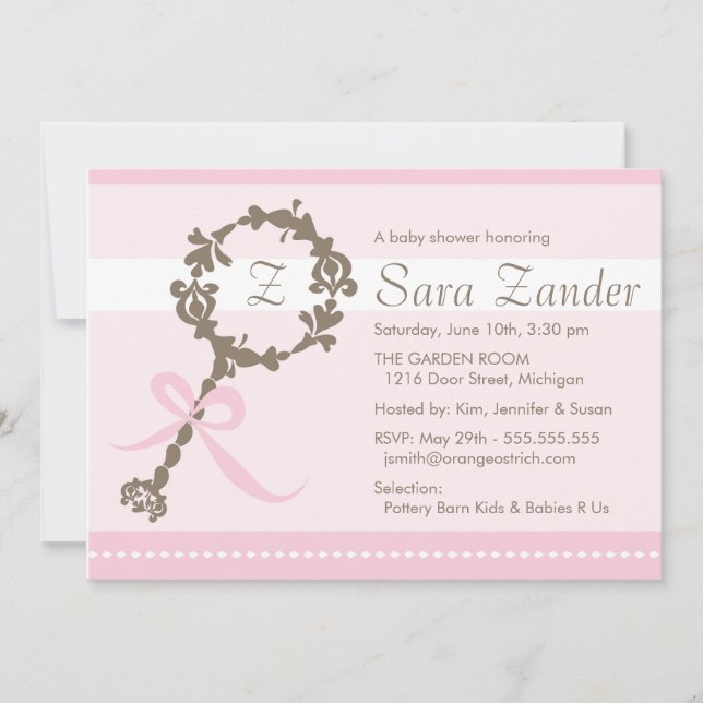 Convite do chá do chocalho do bebé (Frente)