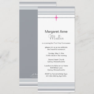 Convite do comunhão da cruz cinzenta e cor-de-ros