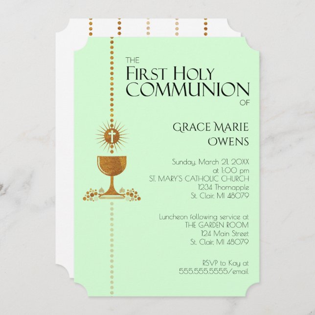 Convite do comunhão de Chalis do brilho Dourado (Frente/Verso)