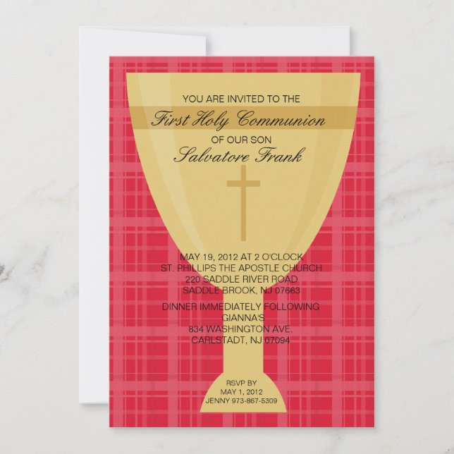 Convite do comunhão do cálice Dourado primeiro (Frente)