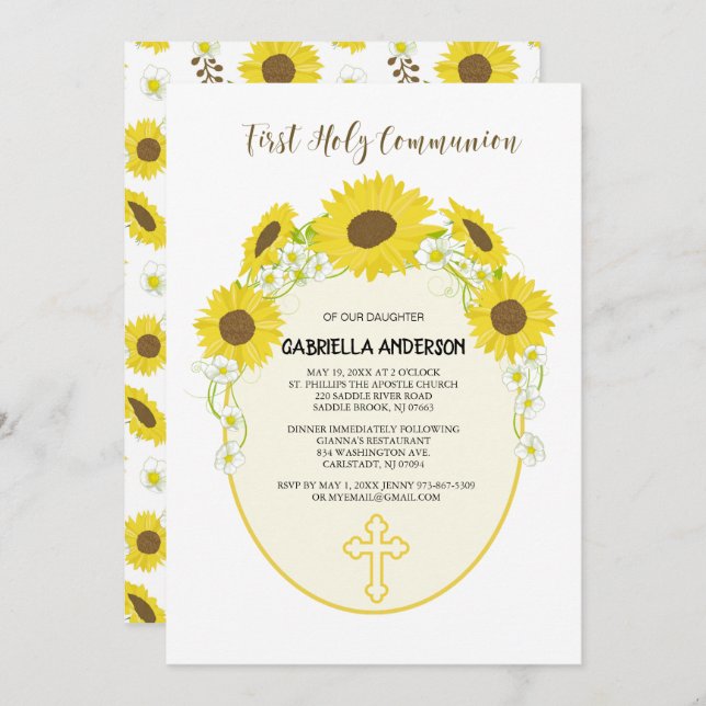 Convite do comunhão santamente dos girassóis (Frente/Verso)