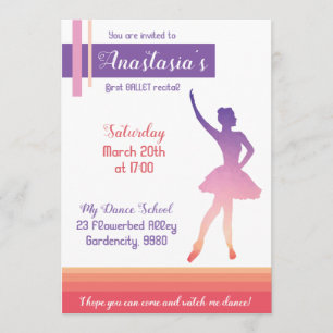 Convite do considerando do balé, menina roxa da