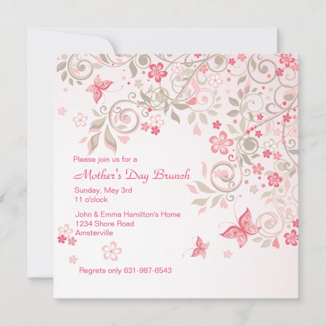 Convite do dia das mães do prado da borboleta (Frente)
