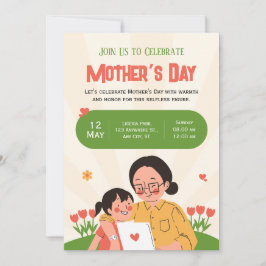 Convite do Dia das Mães Ilustrado Verde Vermelho
