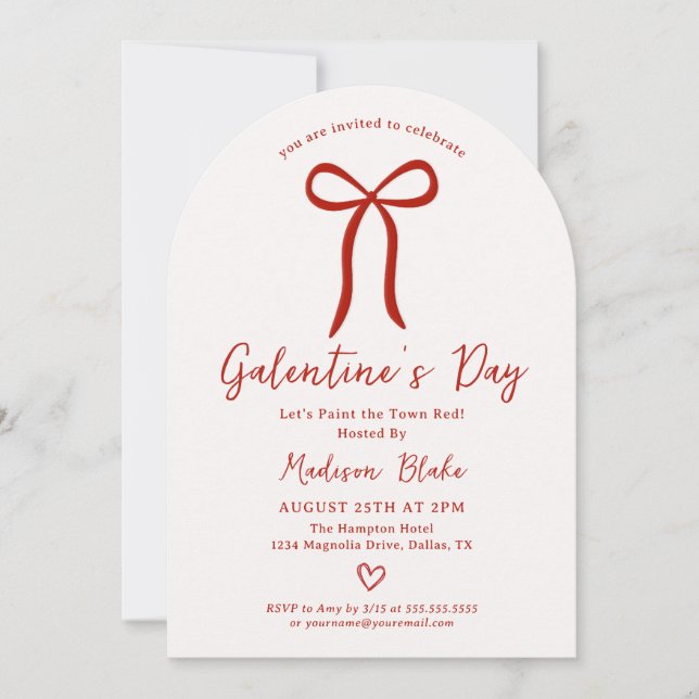Convite do Dia de Galentine's com Laço Coquette (Frente)