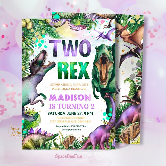 Convite do Dinossauro Rex  Festa de Aniversário do (Dinosaur TWO Rex Invitation,Boy Dinosaur Party,birthday invitation Dino,Tropical Two rex birthday,di)