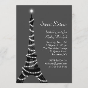 Convite do doce 16 da torre Eiffel do Twinkling