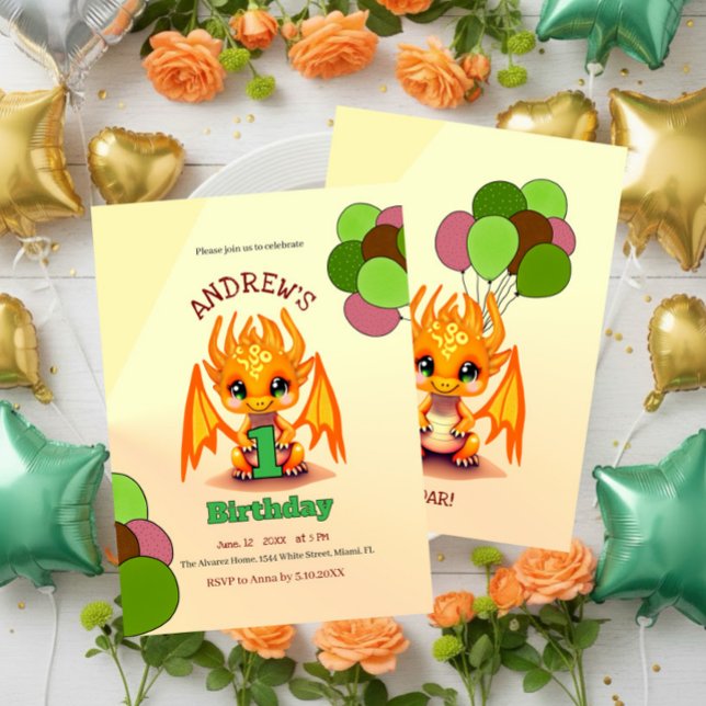Convite do Dragão de Aniversário Laranja (Criador carregado)