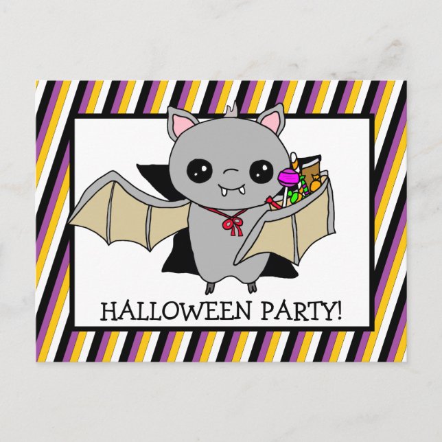 Convite do Festa de Halloween com Bat Holding Cand (Frente)