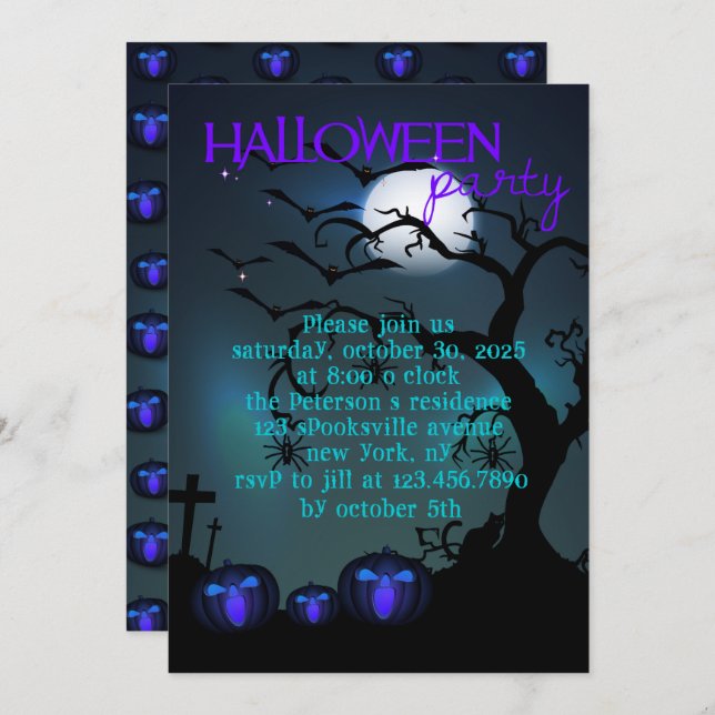 Convite do Festa de Halloween de Pumpkins (Frente/Verso)